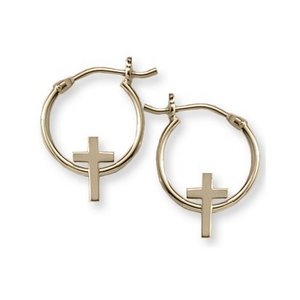 14K  Yellow Gold Children's Hoops with Cross Earrings