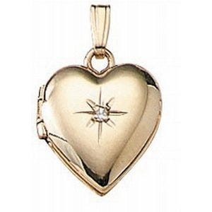 Solid 14K Yellow Gold Heart Locket with Diamond