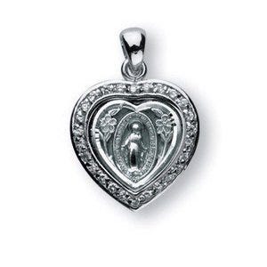 Sterling Silver Miraculous Medal w/ Cubic Zirconias