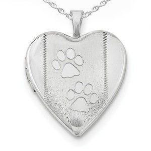 Sterling Silver Two Paw Prints Heart Photo Locket