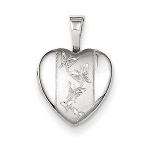 Sterling Silver Baby Polished & Satin Butterfly Heart Locket