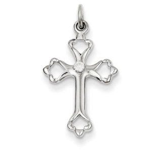 Sterling Silver Budded Cross w/CZ Charm
