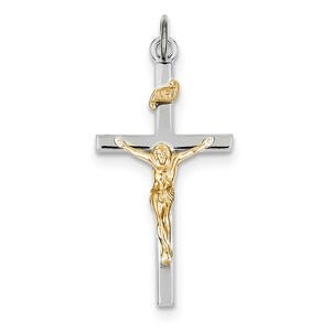 Sterling Silver Rhodium-plated & 18k Gold-plated Crucifix Pendant