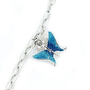 Sterling Silver Adjustable Anklet / Ankle Bracelet Blue Butterfly