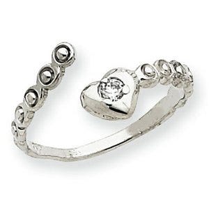 14k White Gold CZ Heart Toe Ring