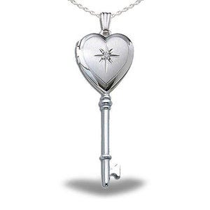 Sterling Silver Small Diamond Key Heart Photo Locket