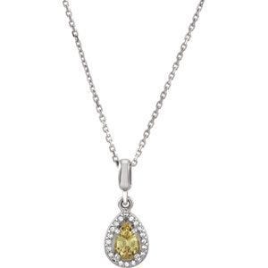 Pear Halo-Style Yellow and White Sapphire Pendant