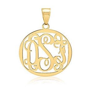 Round Vine Script 3 Letter Monogram Cut-Out Pendant