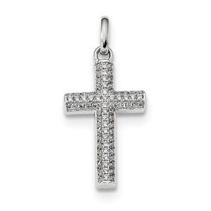 Sterling Silver Rhodium-plated CZ Latin Cross Pendant
