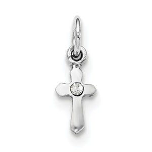 Sterling Silver Polished CZ Children's Cross Pendant