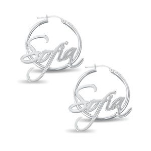Pair Of Script Hoop Name Earrings