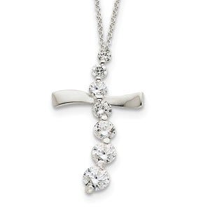 Sterling Silver CZ Cross Journey Necklace