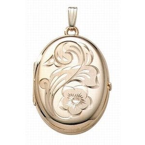 14K Gold Filled Floral Oval 4 Photo Locket - 1 inch x 1-1/4 inch