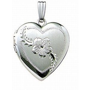 14k White Gold Floral Heart Photo Locket