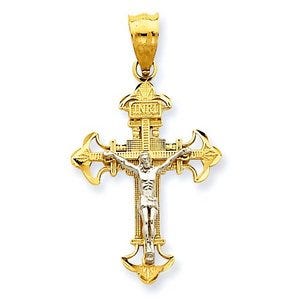 14k Two-tone Gold INRI Crucifix Pendant