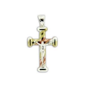 Sterling Silver Tri-color Crucifix Cross Pendant