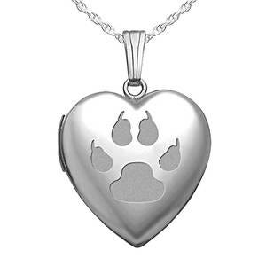Sterling Silver Cat's Paw Print Heart Photo Locket