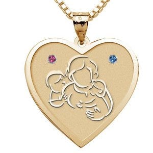 Mother with Son and Daughter Heart Pendant w/ Birthstones