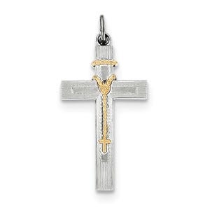 Sterling Silver Rhodium-plated & Vermeil Rosary Cross Pendant