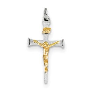 Sterling Silver Rhodium-plated & 18k Gold-plated Crucifix Charm