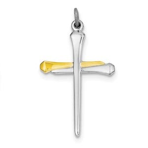 Sterling Silver Rhodium-plated & Vermeil Nail Cross Pendant