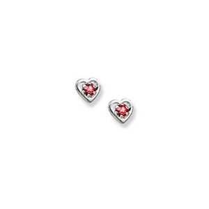 14K  White Gold Child's Genuine Ruby Heart Birthstone Earrings