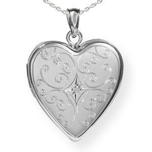 Sterling Silver Floral Heart Photo Locket with Cubic Zirconia