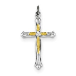 Sterling Silver Rhodium-plated and Vermeil Cross Pendant