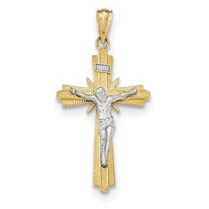 14k Two-tone Gold Polished Crucifix Pendant