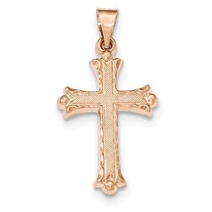 14K Rose Gold Brushed and Polished Budded Cross Pendant