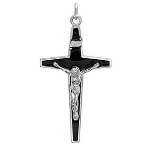 Sterling Silver Crucific w/ Black Enamel Design