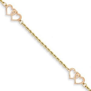 14k Two-tone Double Heart Bracelet