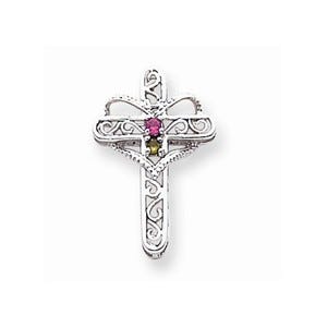 14k White Gold Genuine Mother\'s Cross Pendant