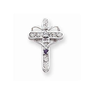 14k White Gold Genuine Mother\'s Cross Pendant