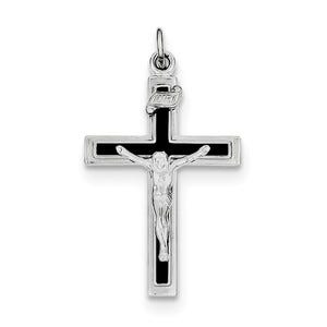 Sterling Silver Rhodium-plated Enameled Crucifix Pendant