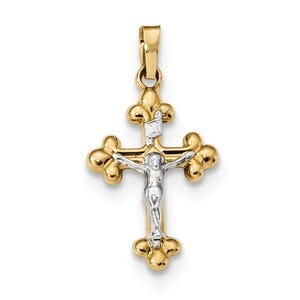 14k Two-tone Polished Budded INRI Crucifix Pendant