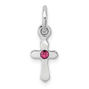 Sterling Silver RH Plated Child\'s Preciosca Crystal Oct Cross Pendant