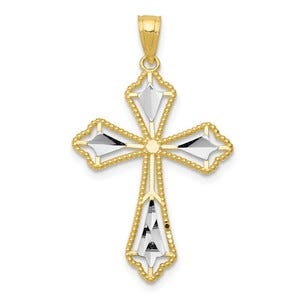 10k & Rhodium Diamond-Cut Cross Pendant