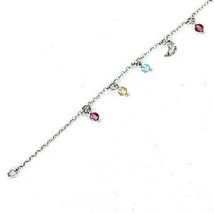 Sterling Silver Adjustable Anklet / Ankle Bracelet Multi-Color Beads