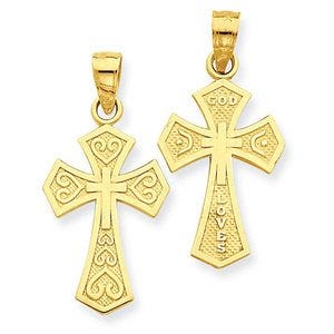 14k Yellow Gold Reversible "God Loves" Cross Pendant