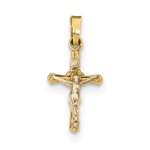 14k Two-tone Polished INRI Crucifix Pendant