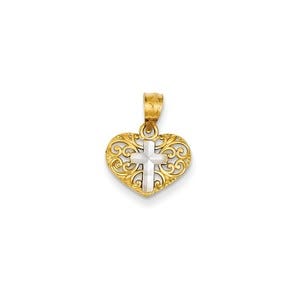 14k w/Rhodium Cross in Heart Pendant
