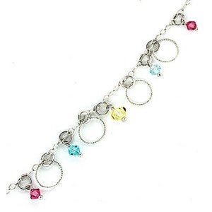 Sterling Silver Adjustable Anklet / Ankle Bracelet Beads & Hoops