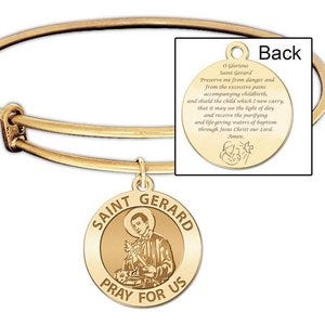 Expandable Bracelet W/ Saint Gerard Charm & "Expecting Mother Prayer" in Color or Laser Struck