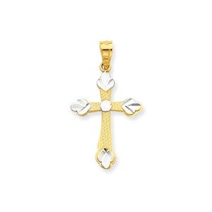 10k & Rhodium Budded Cross Pendant