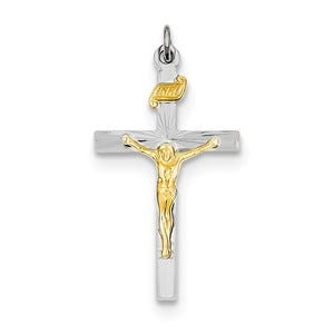 Sterling Silver Rhodium-plated & Vermeil INRI Crucifix Charm