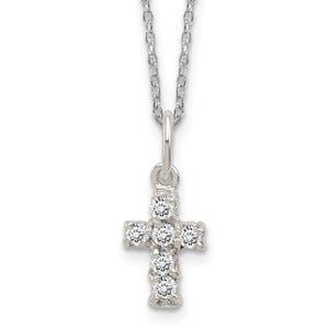 Sterling Silver Rhodium Plated CZ Cross Pendant