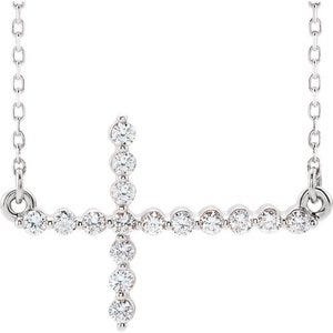 14K White Gold 1/3 CTW Diamond Sideways Cross Necklace