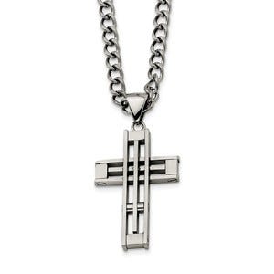 Stainless Steel Cross Pendant 22in Necklace