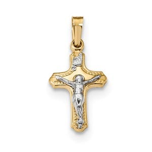 14k Two-tone Polished and Textured INRI Crucifix Pendant